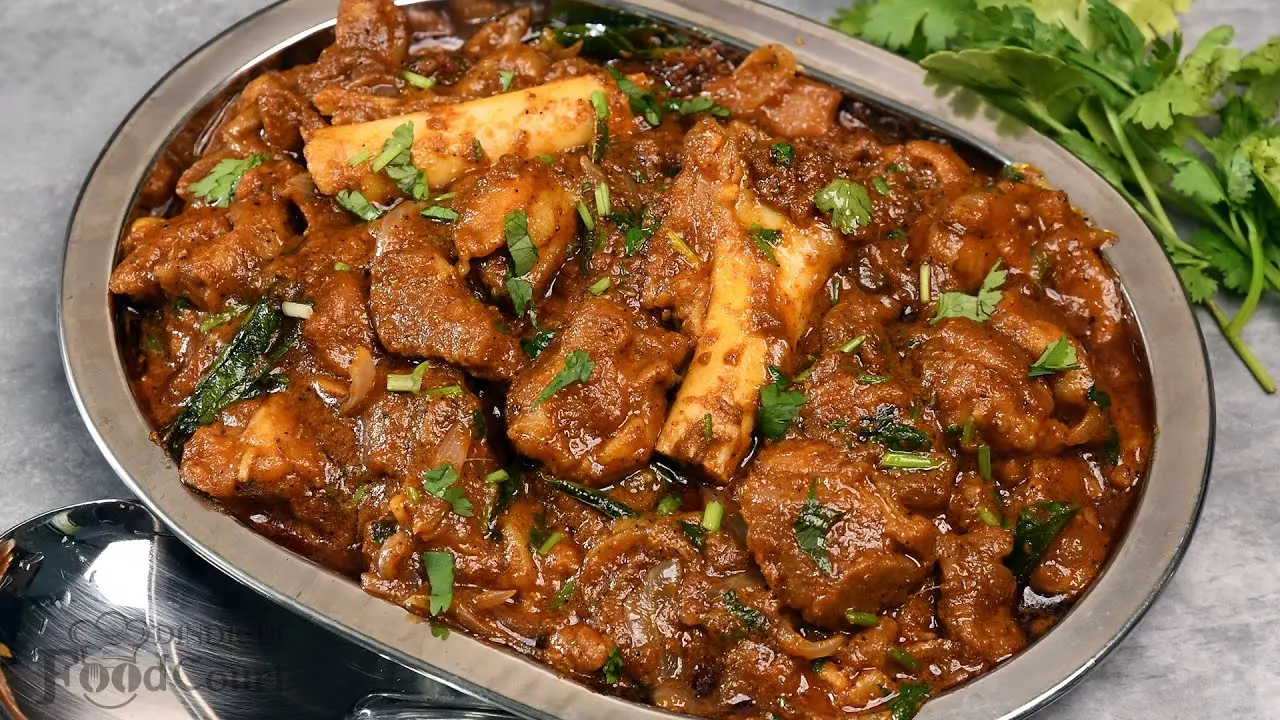Mutton Masala (Fried Meat in Masala), ready to serve