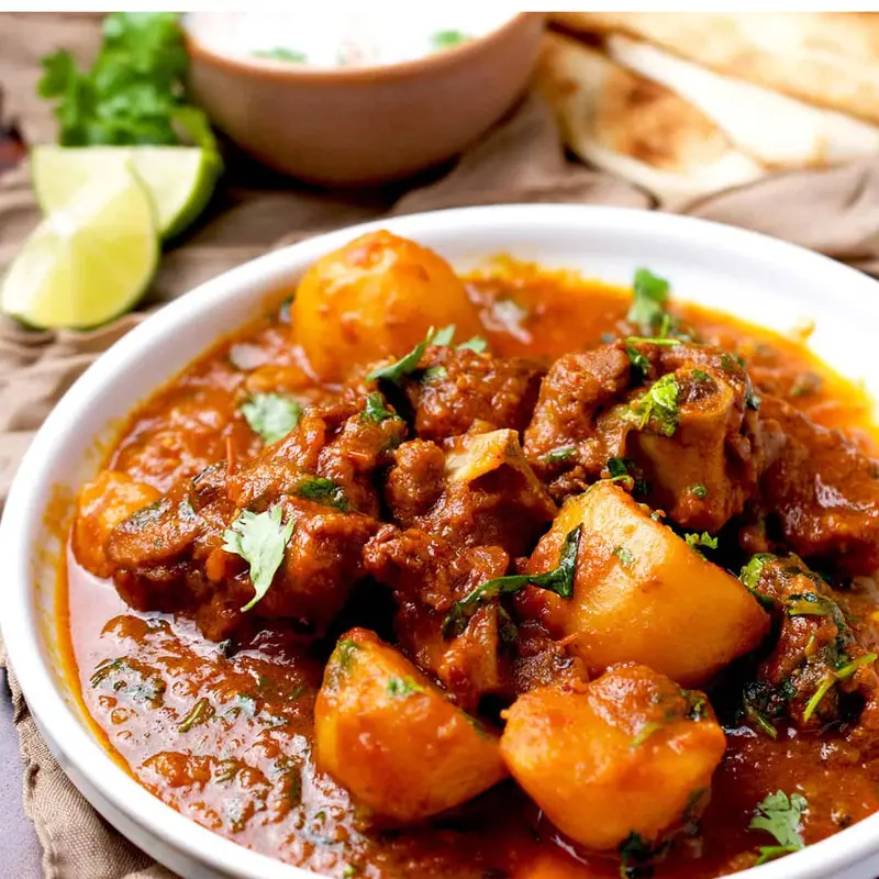 Aloo Gosht (Meat & Potato Curry), ready to serve